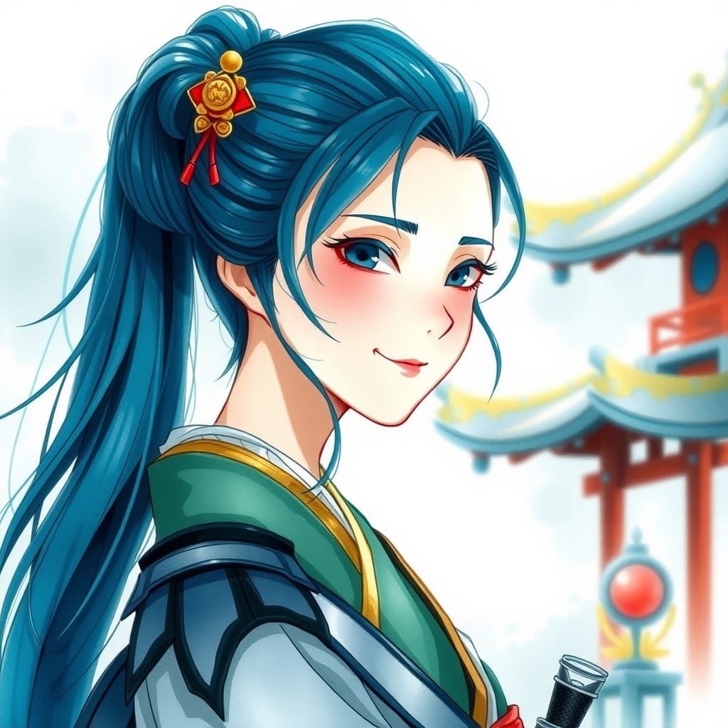 Geisha Warrior Princess in Watercolor Manga Style