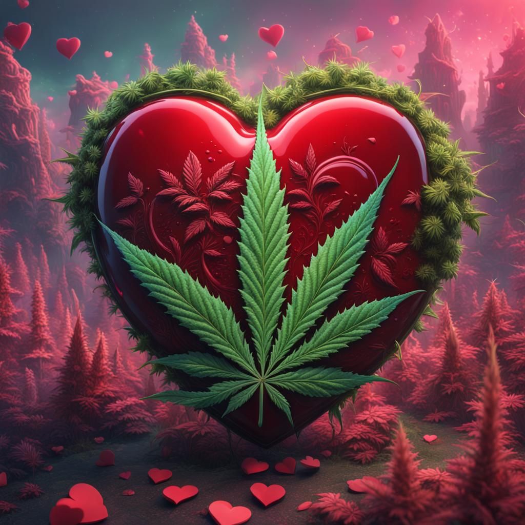 Cannabis Valentine Heart: Detailed Matte Painting