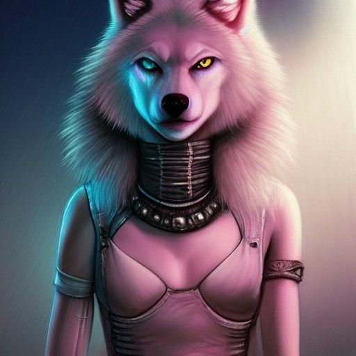 Cyberpunk Wolf-Woman Portrait in Comic Book Style
