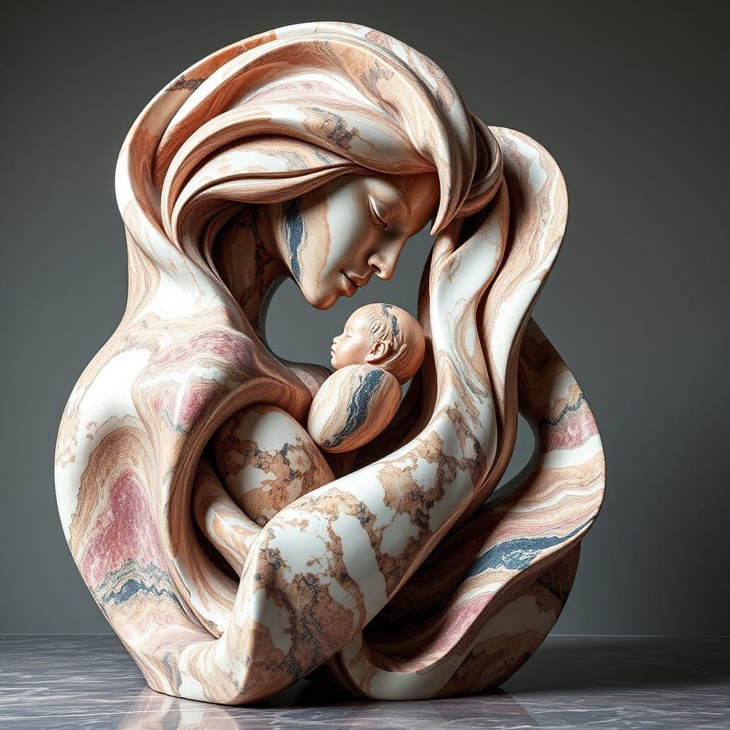 Surreal Marble Sculpture Blending Organic Curves and Sharp A...