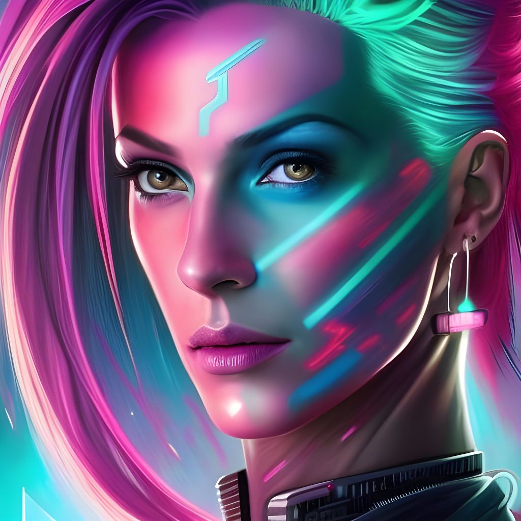 Cyberpunk Woman Portrait with Neon Glow