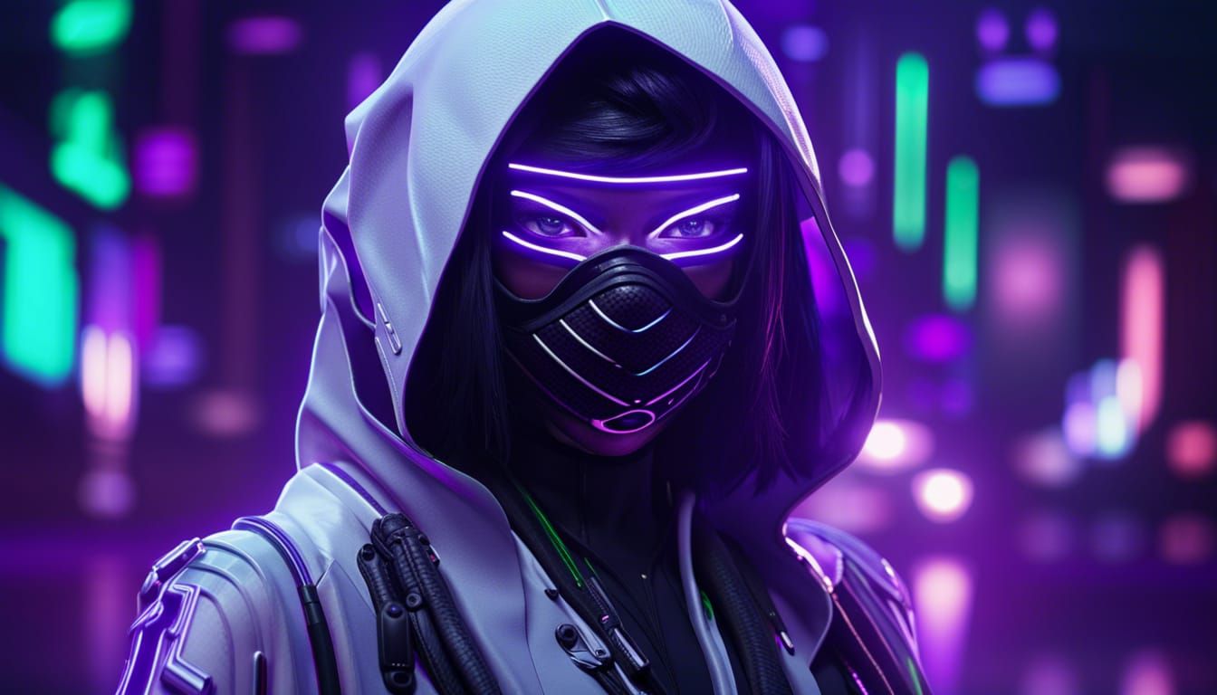 Cyberpunk Ninja in Neon Cityscape
