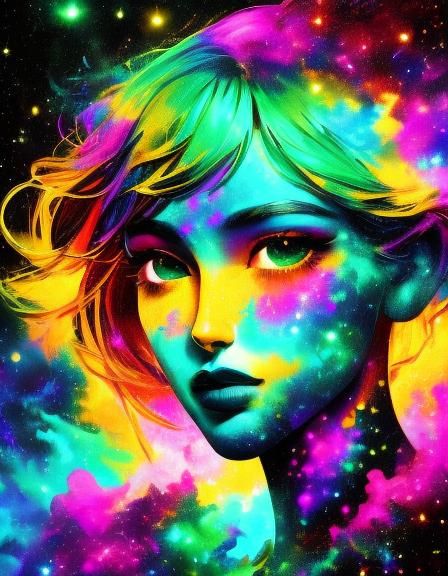 Nebula Lady Silhouette in Galaxy Splash Art