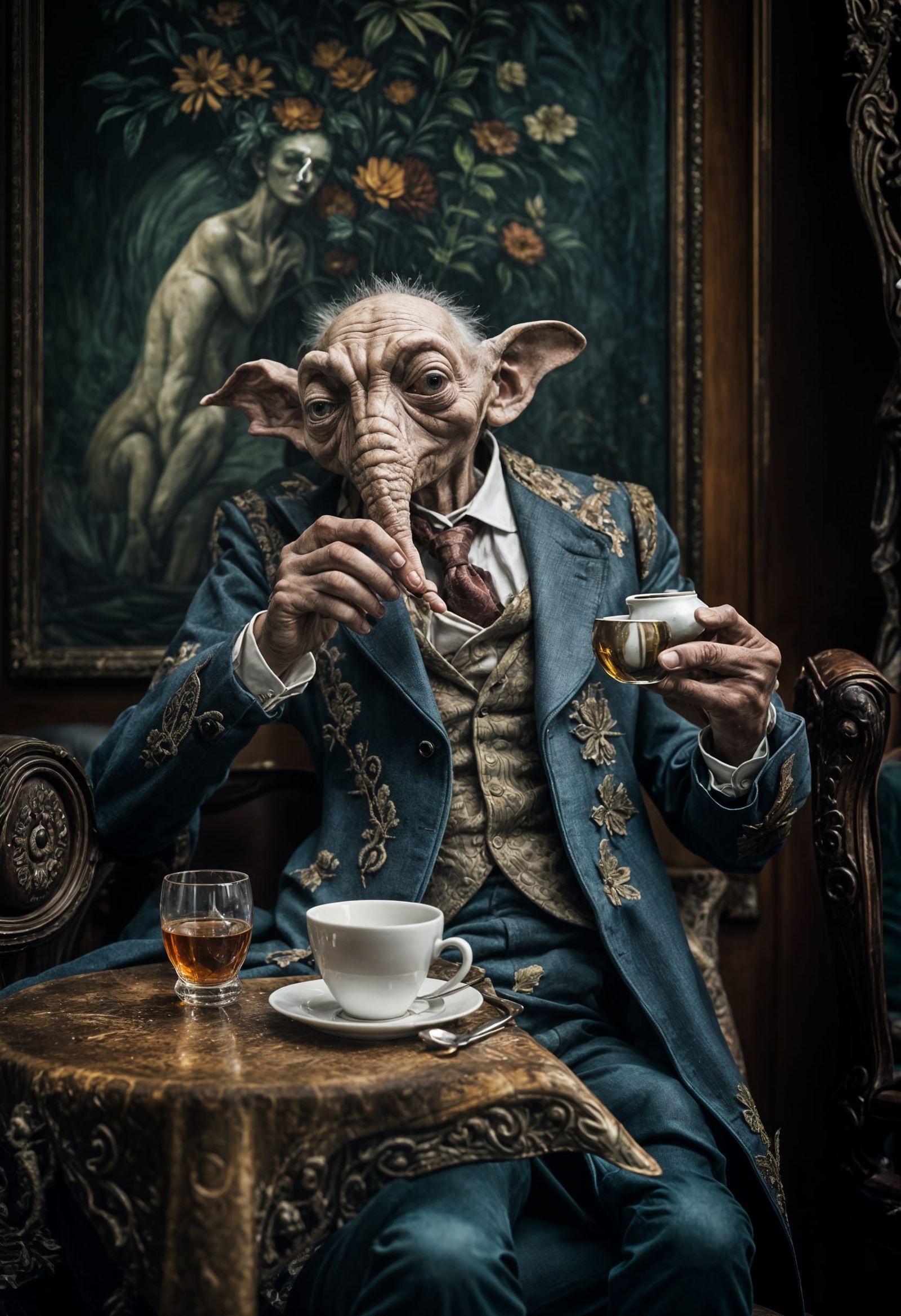 Surreal Alien Restaurant Celebration in Gritty Style