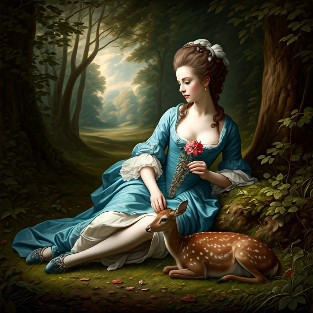 Baroque Lady in Forest Glade