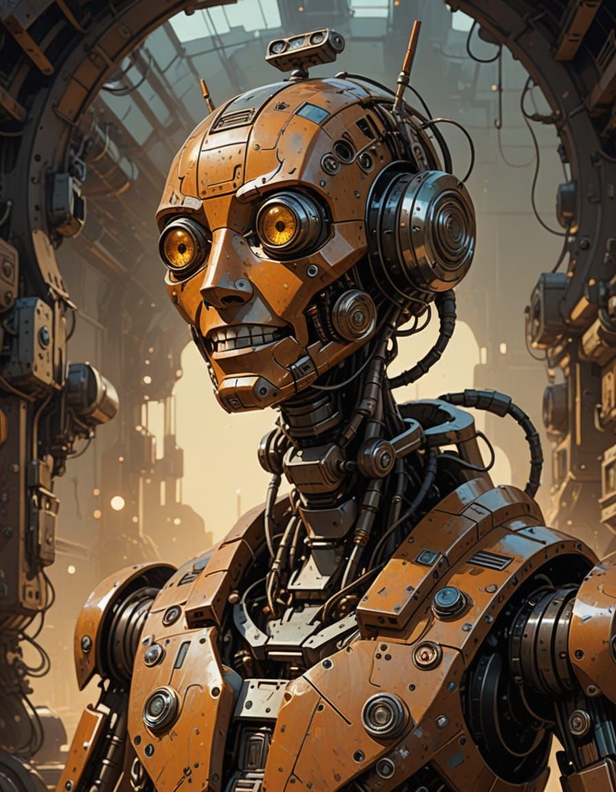 Retro-Futuristic Robot Portrait in Warm, Earthy Lighting