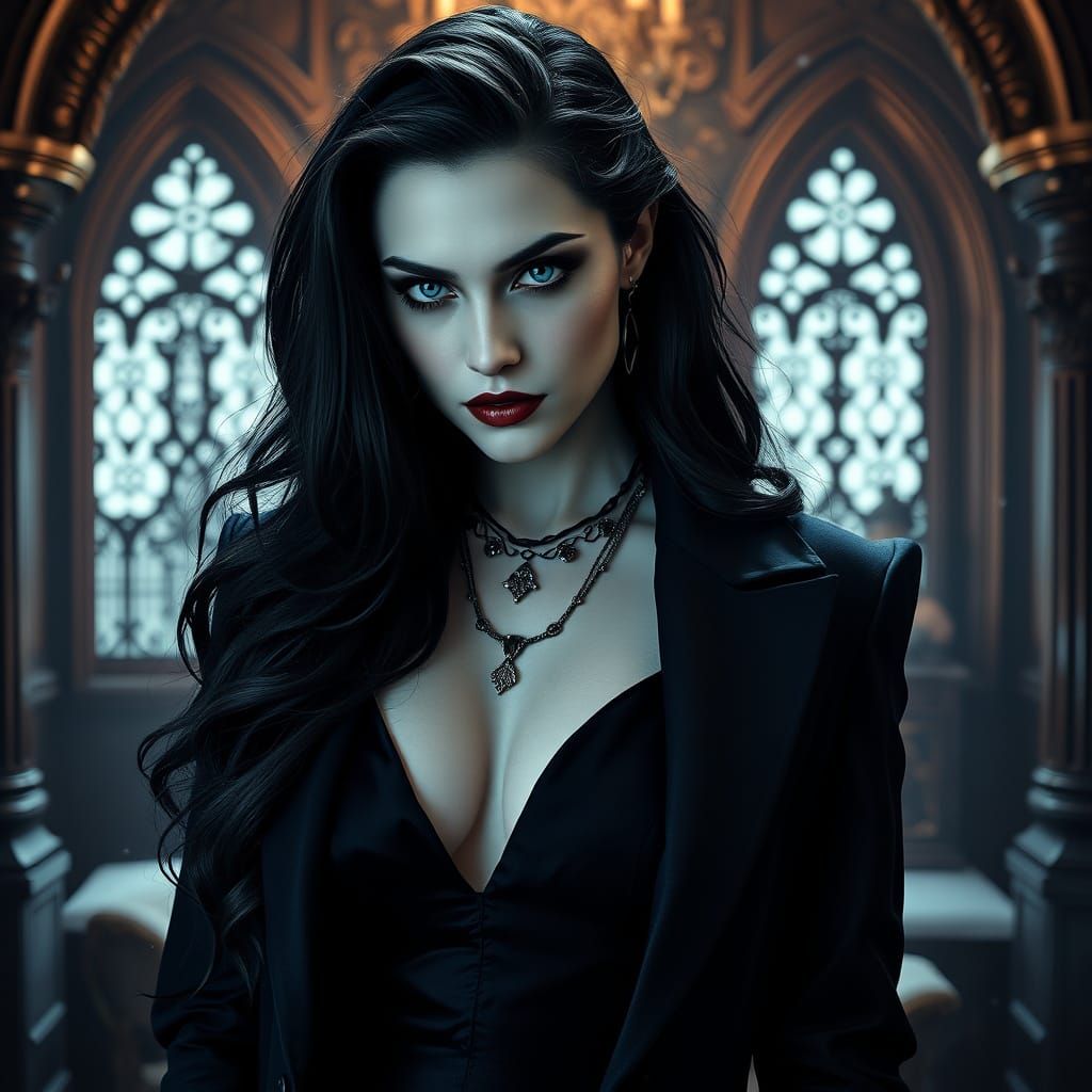 Gothic Saxon Vampire Exudes Dark Fantasy in Noir-Style Portr...