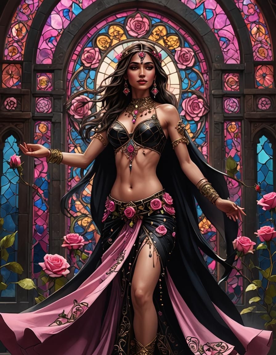 Belly Dancer with Stained Glass Roses