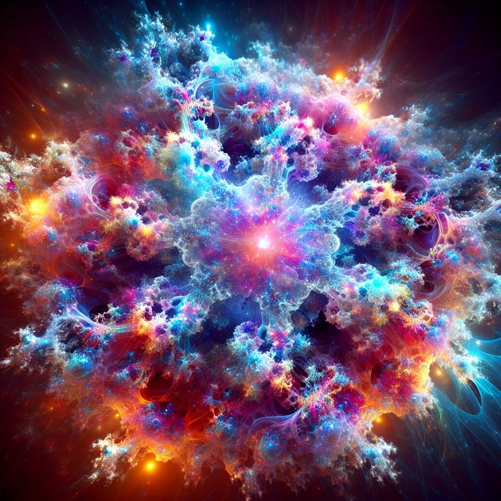 Vibrant Fractal Crystal Universe 3D Rendering