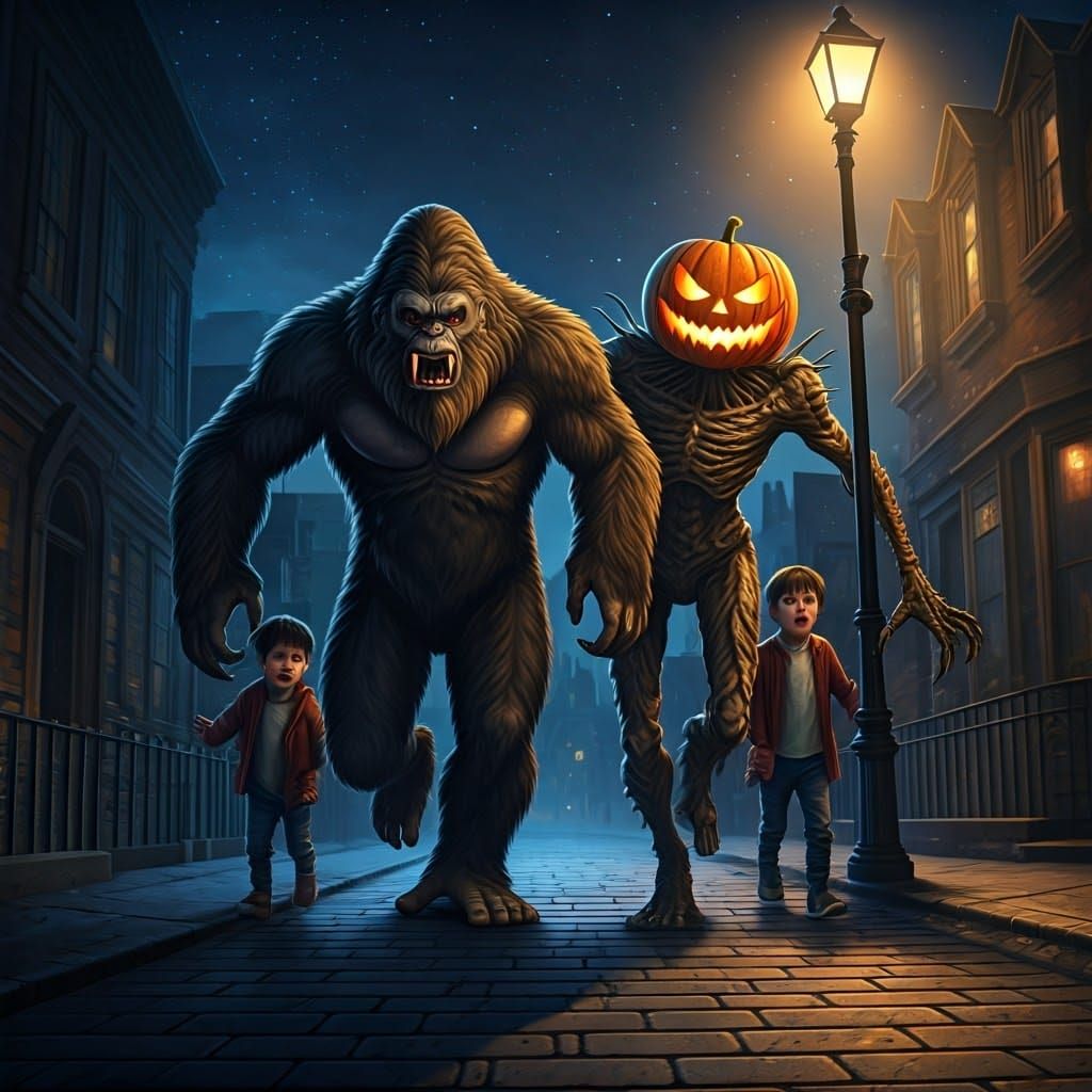 Bigfoot and Jack-O'-Lantern Monster Chase Scene