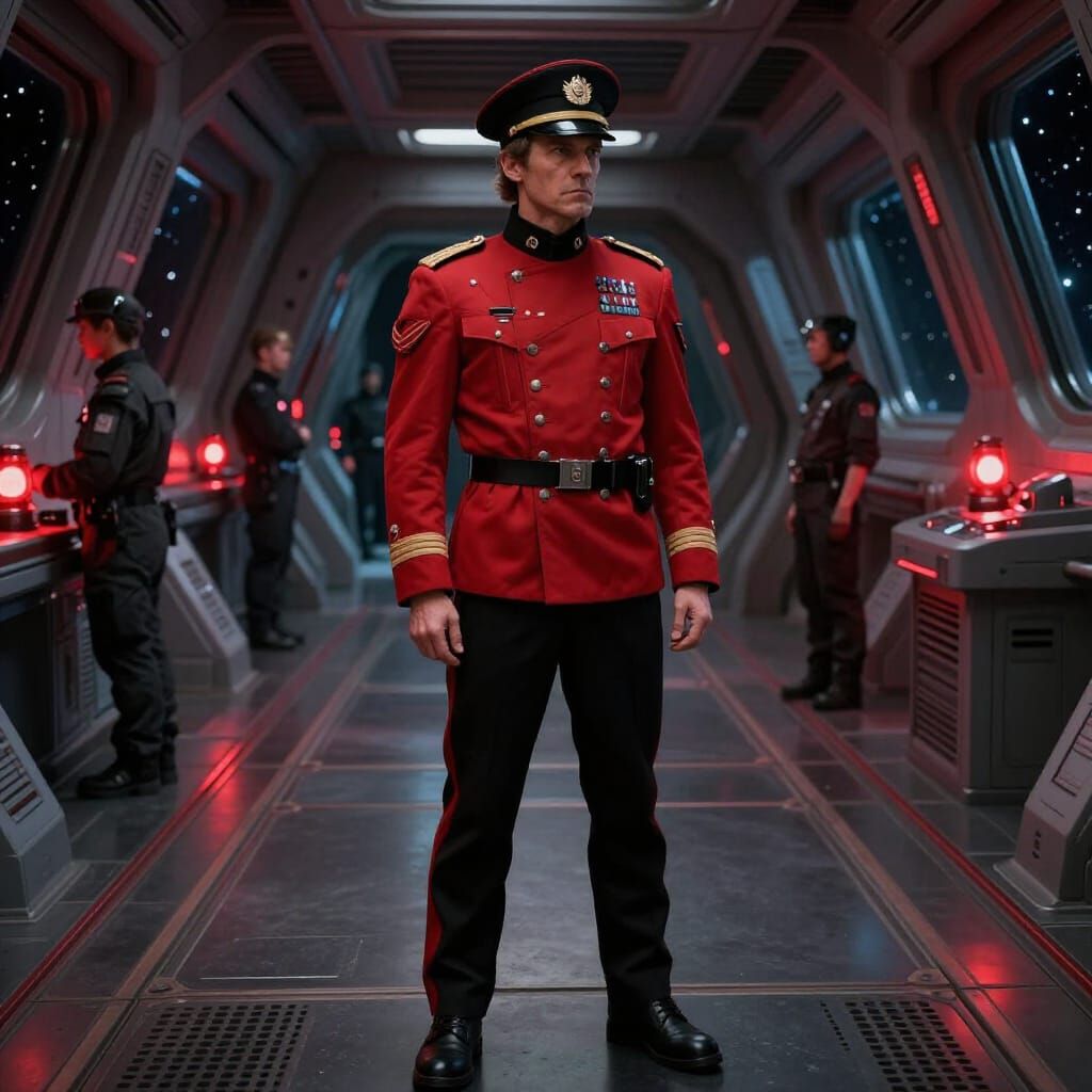 Futuristic Prussian Naval Officer on Starship Bridge