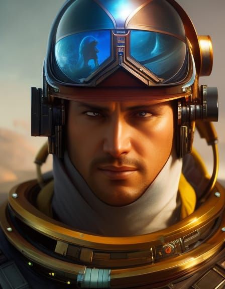 Pirate Astronaut Portrait in Atompunk Graffiti Style