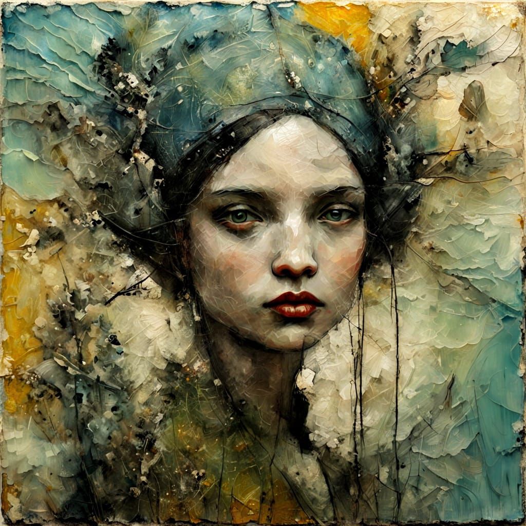 Textured Primitive Naive Encaustic Painting