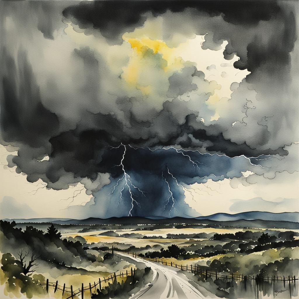 Watercolor Thunderstorm: Impressive and Threatening