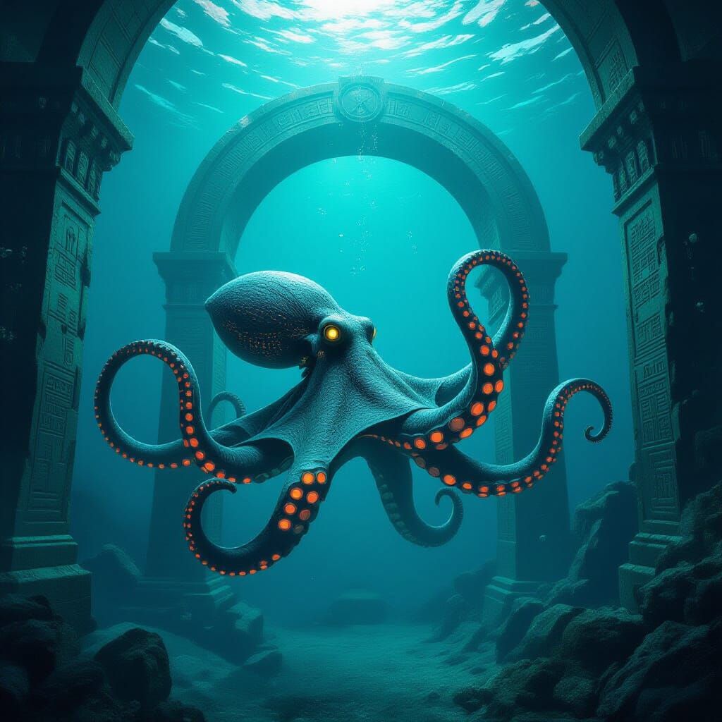 Abyssal Octopus in Ruined Atlantean Library
