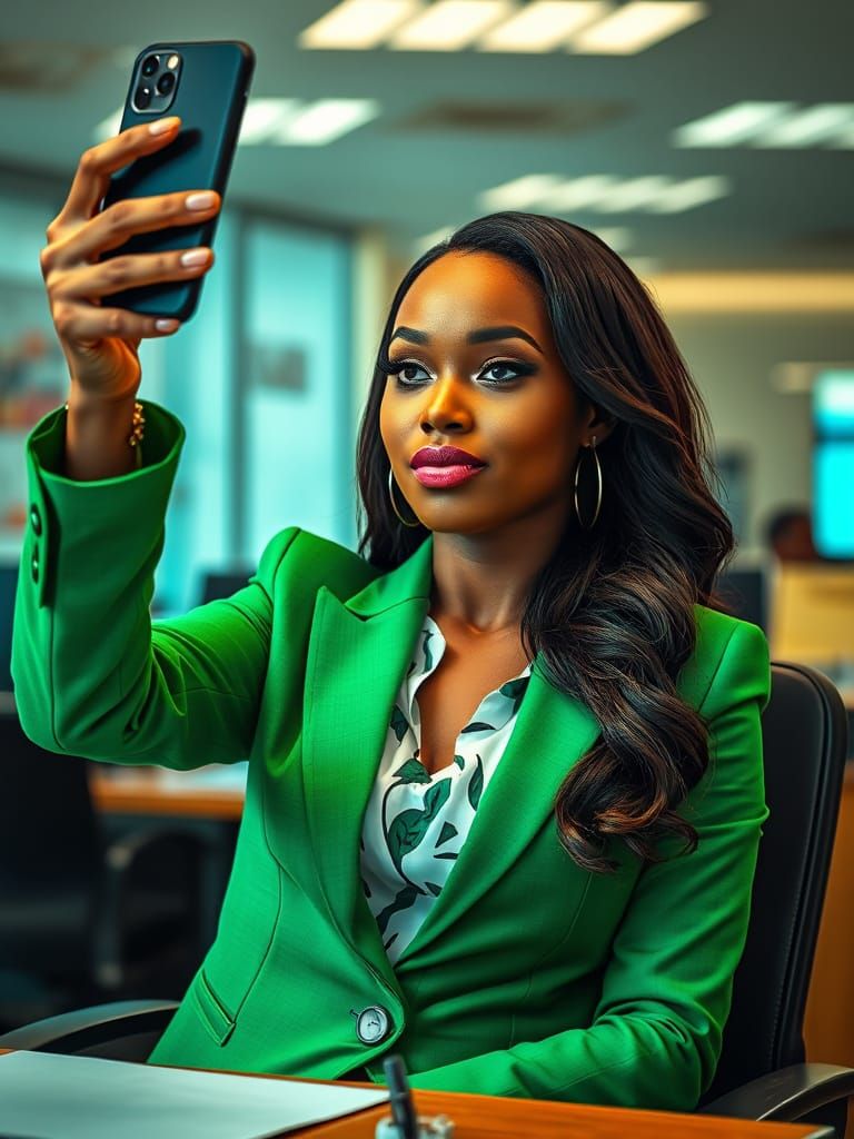 Woman Takes Silly Selfie in Ghana Office