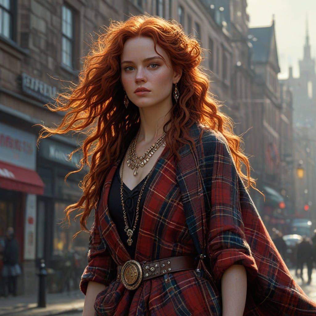 Beautiful 1000's Era Scottish Woman in Tartan Cloak with Amb...