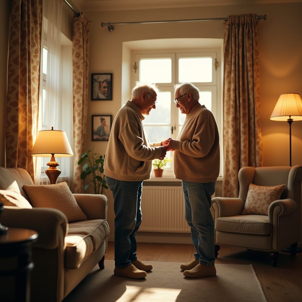 Cozy Elderly Couple in Warm Home, Cinematic Lighting