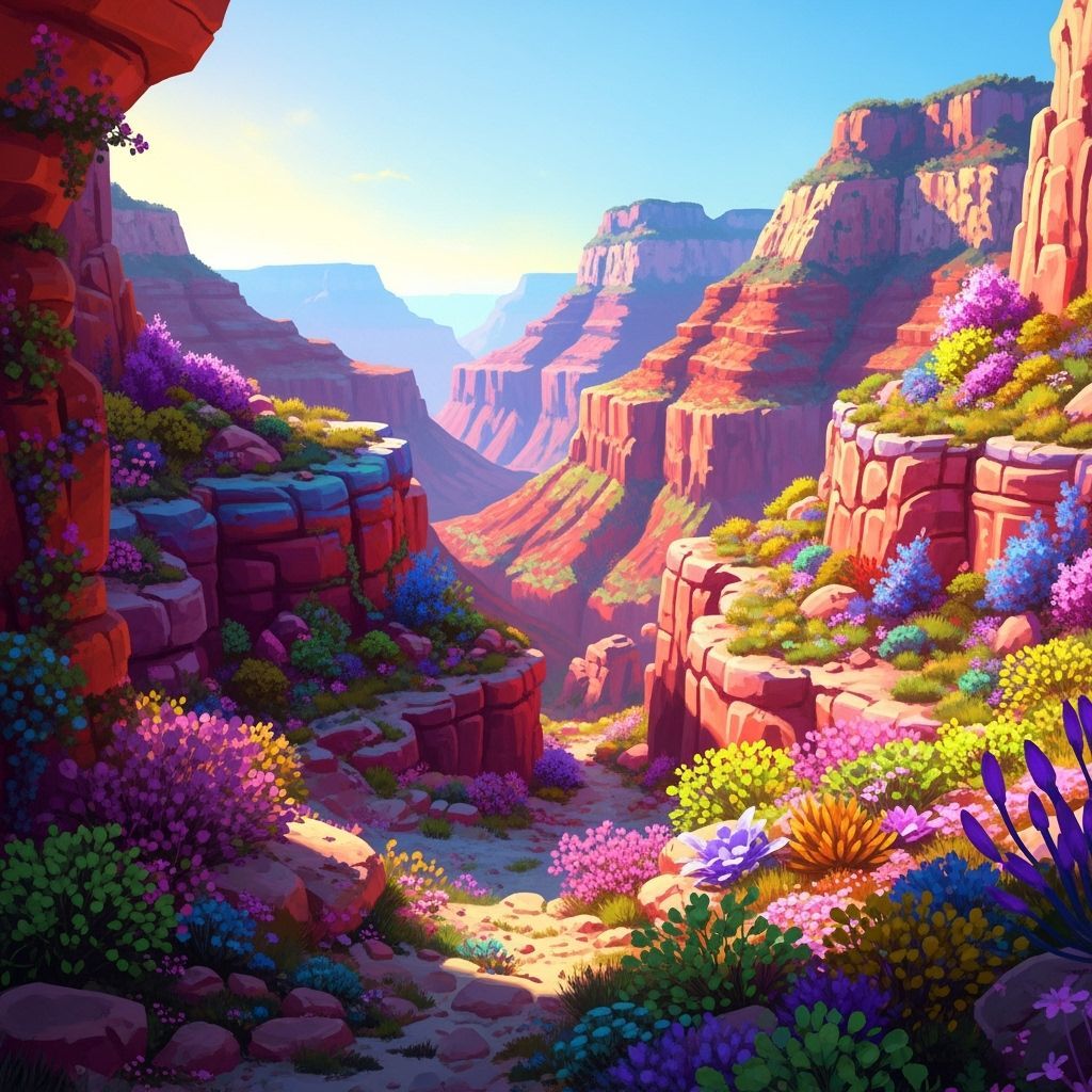 Grand Canyon Aurora Landscape in Action Painting Style