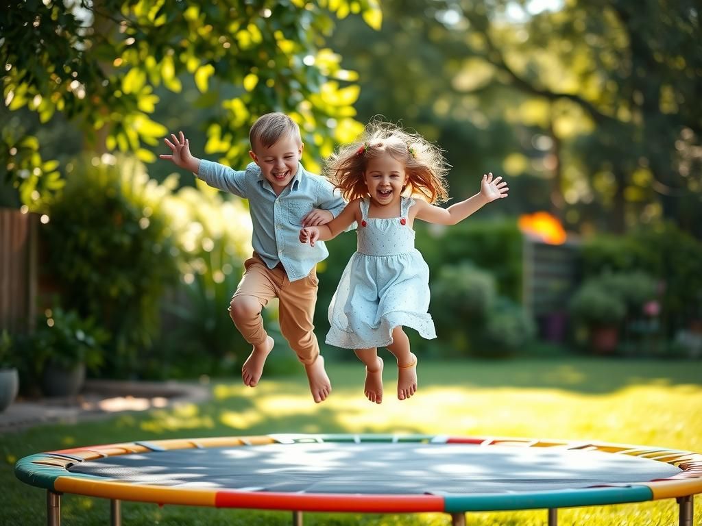 two children jumping on a trampoline