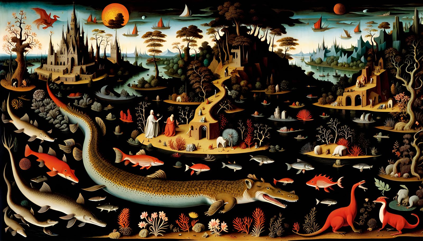 Fiery Hellscape Teeming with Life in Bosch Style