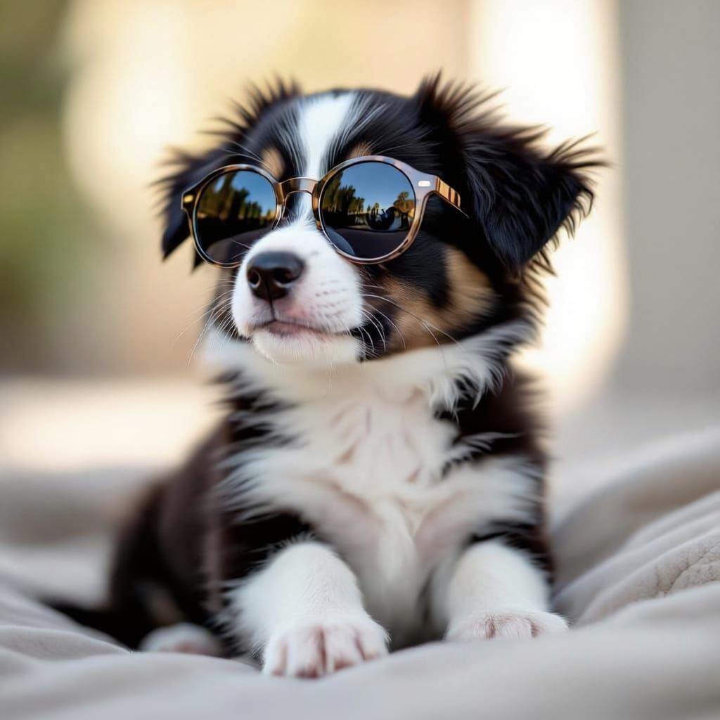 Adorable Border Collie Puppy in Sunglasses