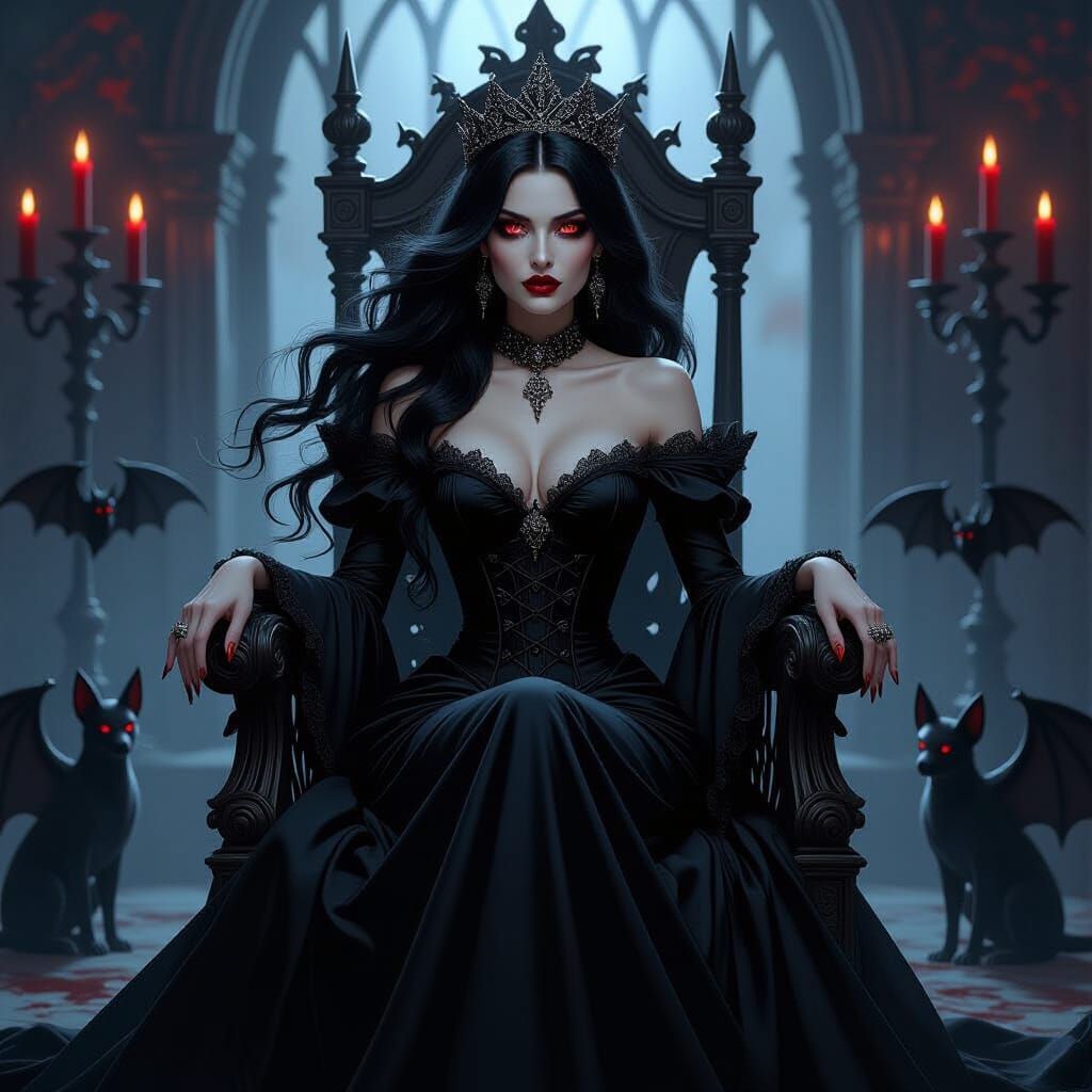 Gothic Vampire Queen on Bone Throne in Dark Fantasy Style