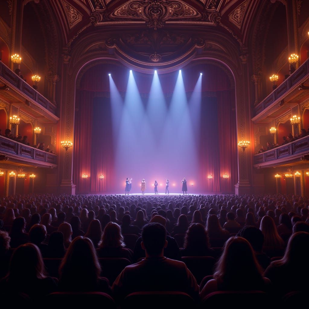 Enthusiastic Crowd in Grand Theatre Hall, Inspired by Art No...