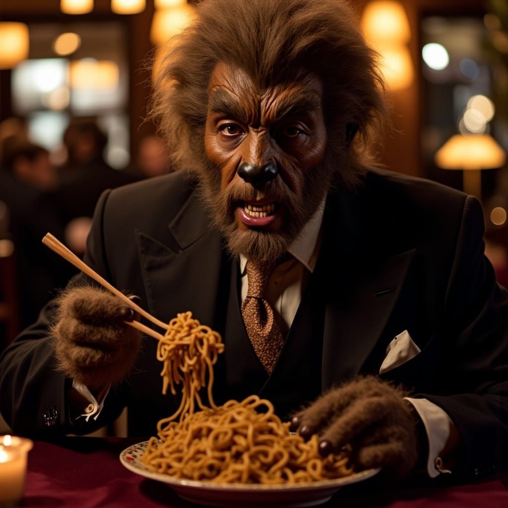 Wolf Man Enjoys Beef Chow Mein in London