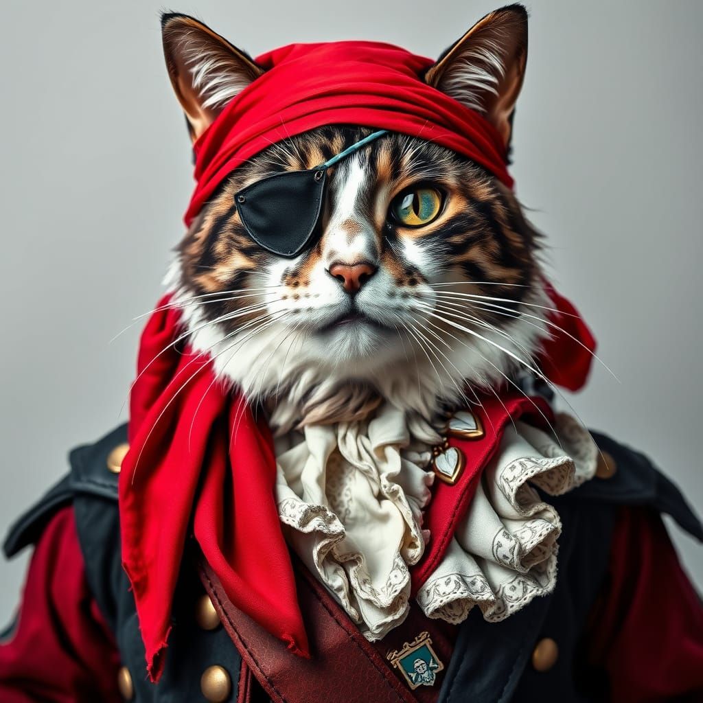 Hyperrealistic Cat Buccaneer in Pirate Garb