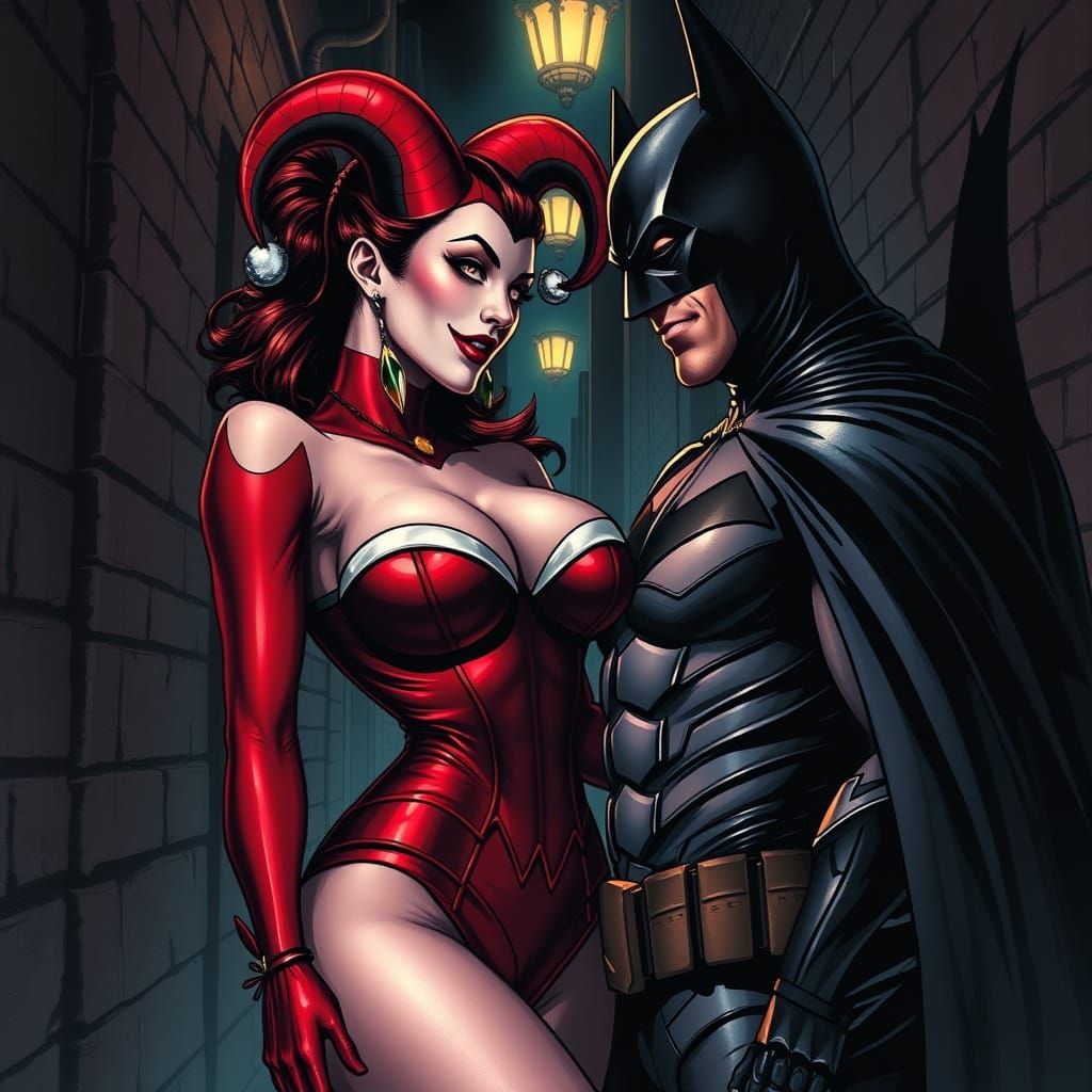 Batman Enthralled by Seductive Female Joker in Dark Gotham A...