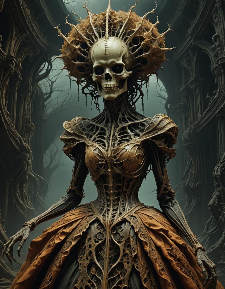 Ghoul in Victorian Gown: Beksiński-Giger Inspired Art