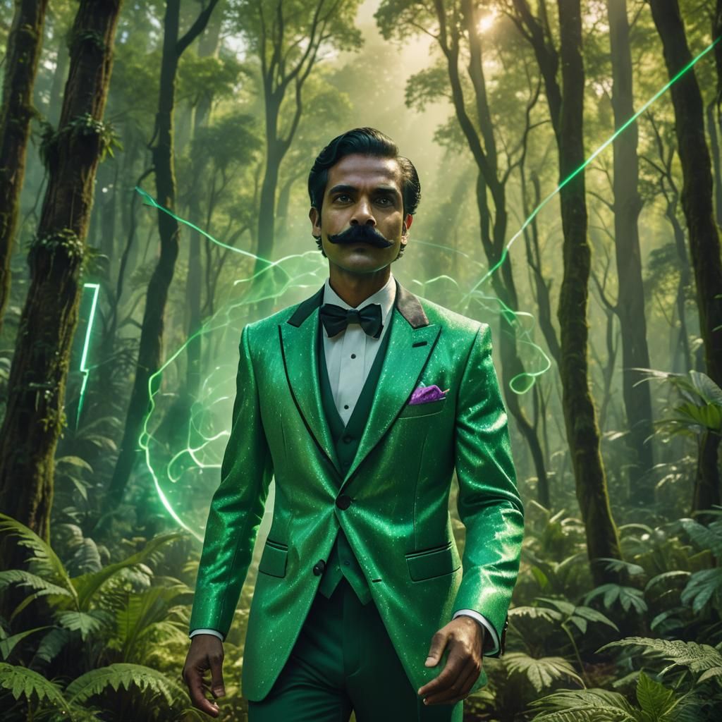 Green Tuxedo Man on Alien Planet, Digital Art
