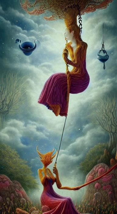 Surreal Fairytale World with Floating Figures