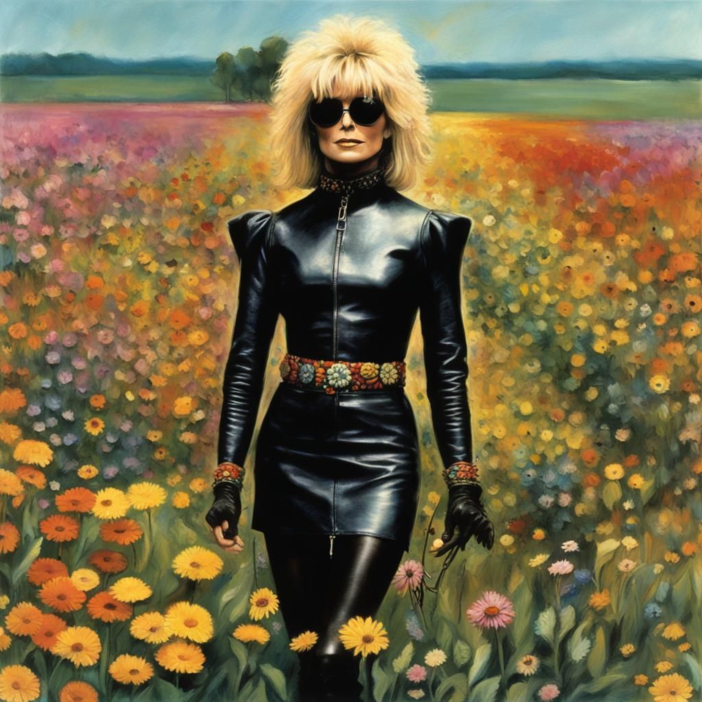 Female Pinhead as 60s Hippie in Horror Art Style