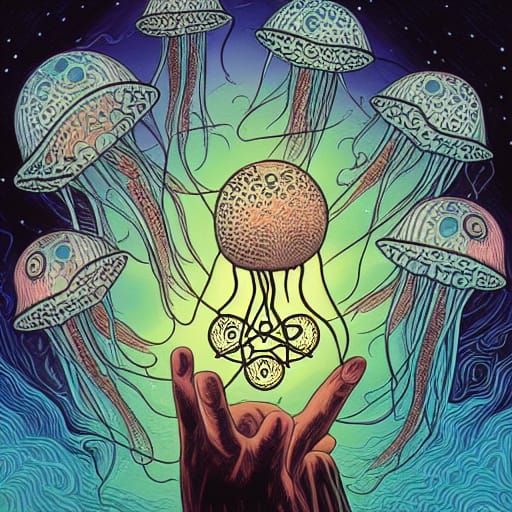 Jellyfish Sabbatical Ritual in Comic Book Style