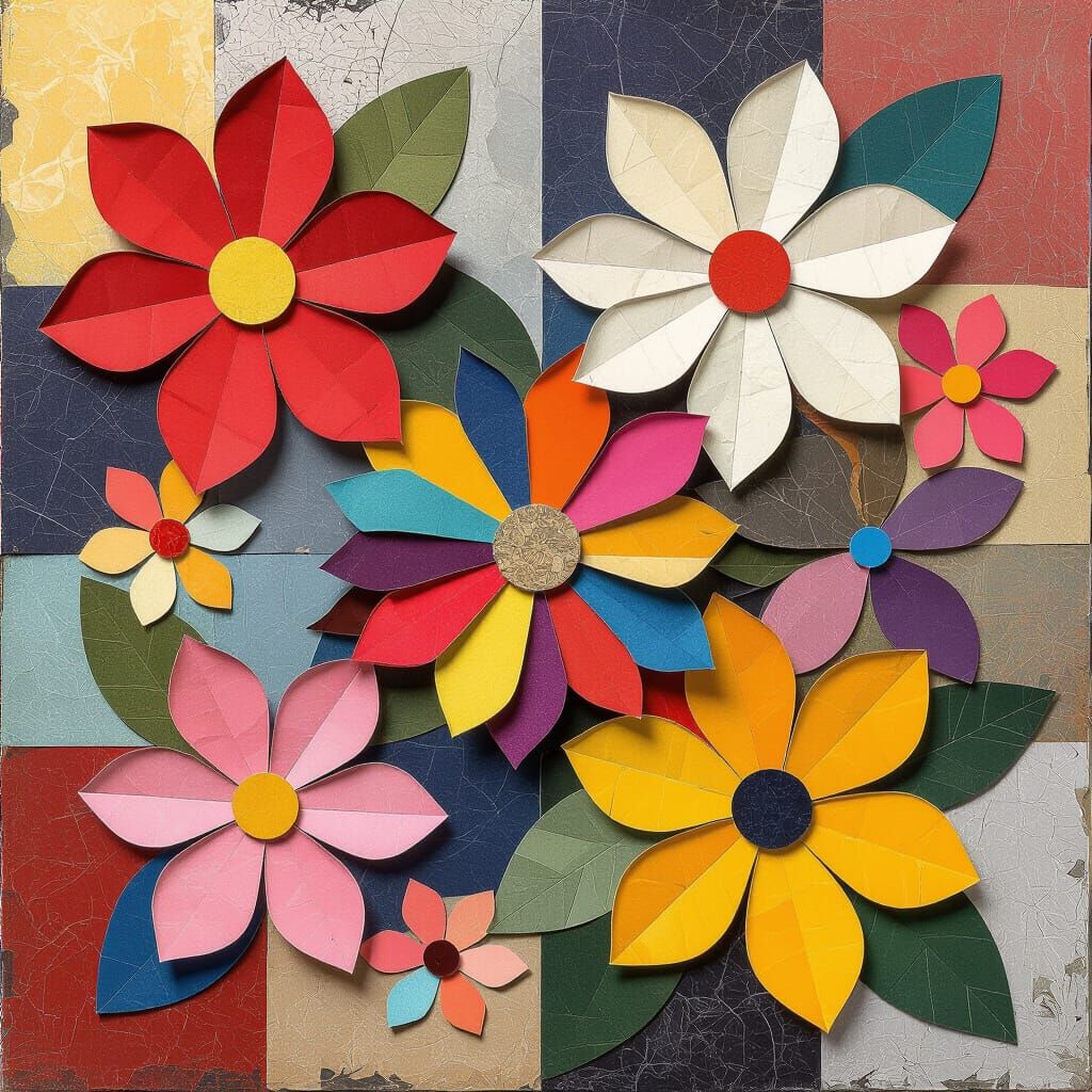 Abstract Flower Collage: Layered Paper Textures
