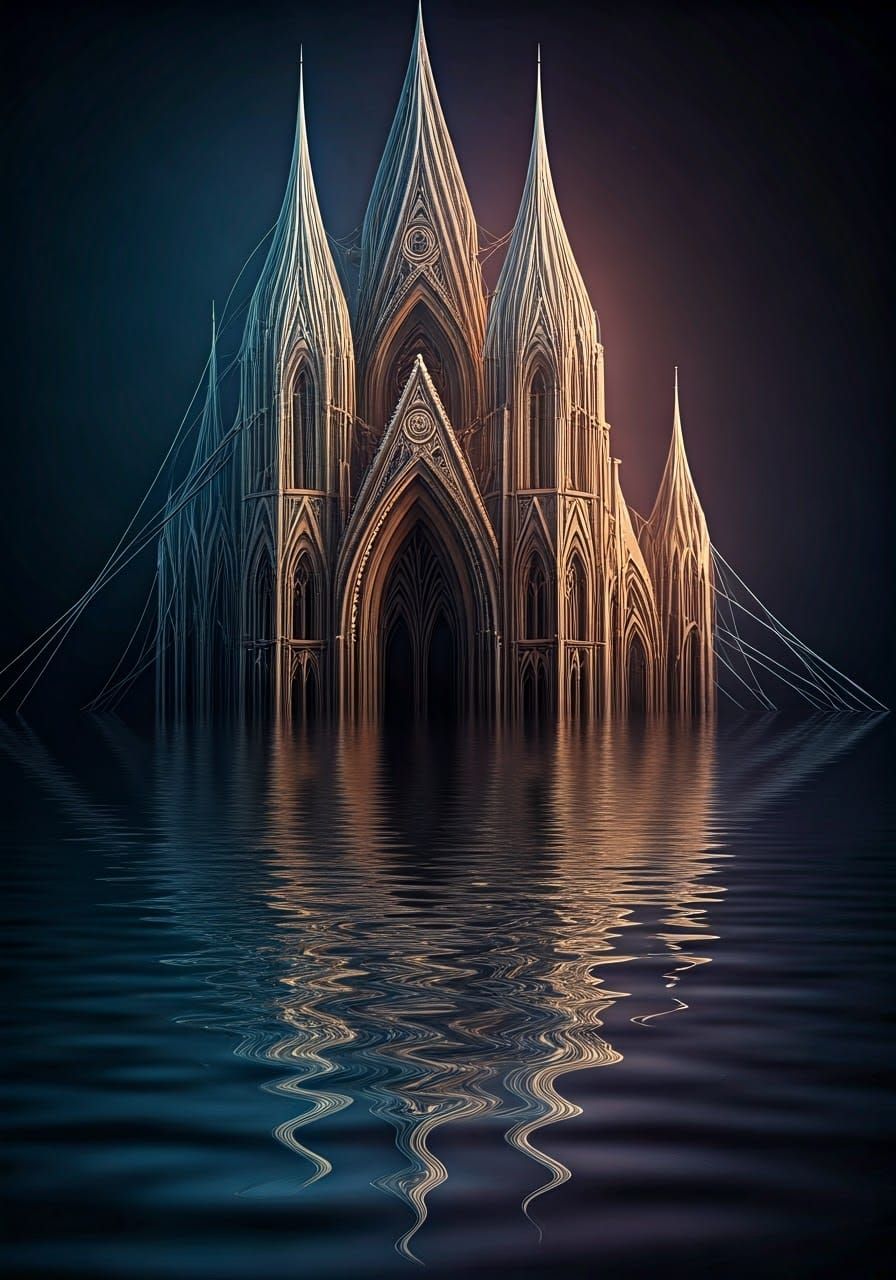 Ethereal String Cathedral Mirrored in Moonlit Pool