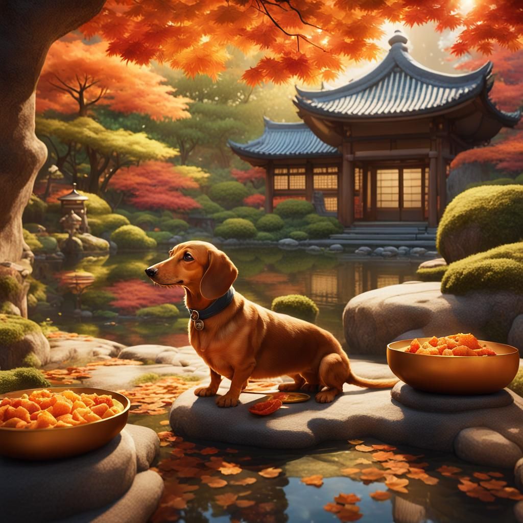 Dachshund's Delight: Sweet Potato in Japanese Garden