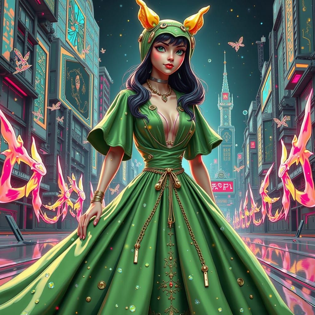 Retro Robot in a Neon Cityscape, Comic Book Style