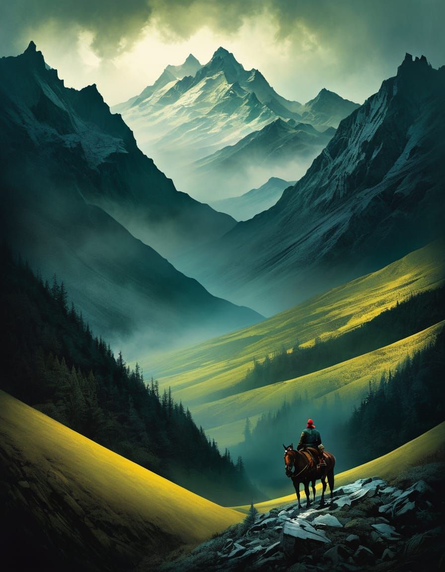 Misty Mountain Landscape Painting