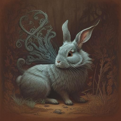 Lovecraftian Rabbit in Forest, Arthur Rackham Style
