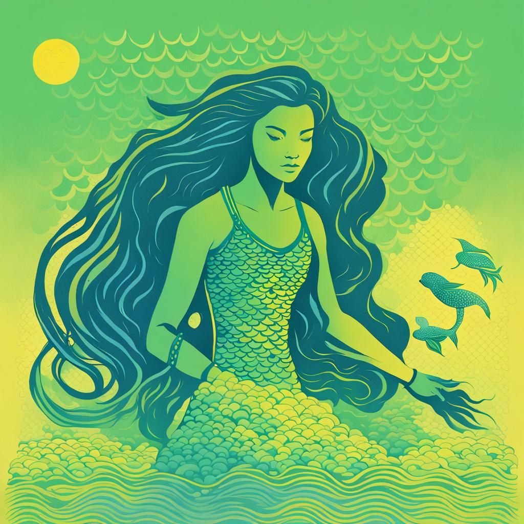 Minimalist Mermaid Warrior Illustration in Pastel Colors