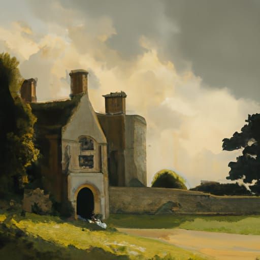 Manor House in Sunlight: Post-Impressionistic Landscape
