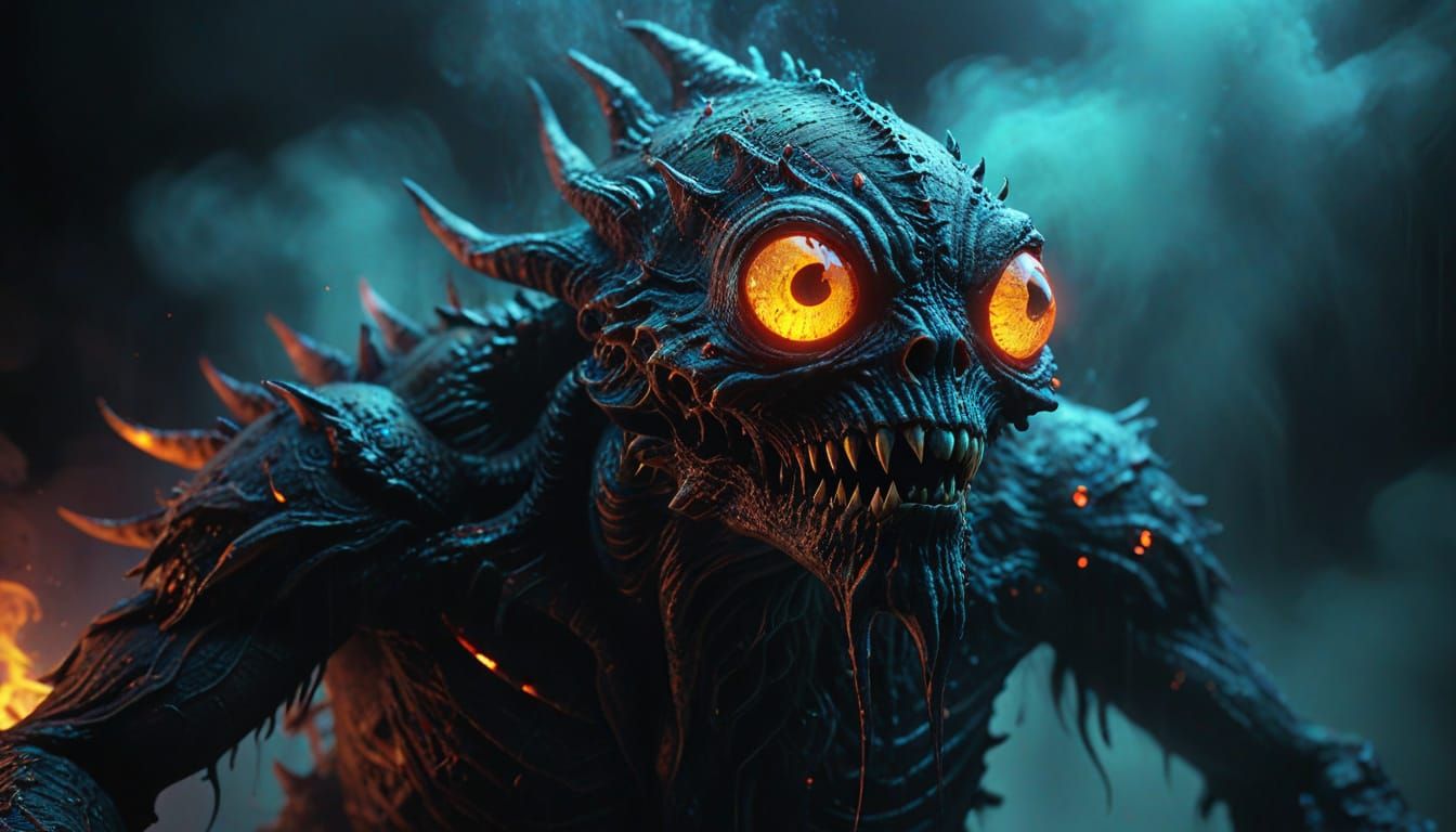 Frightening Imaginary Creature in Neon Colors, 8K