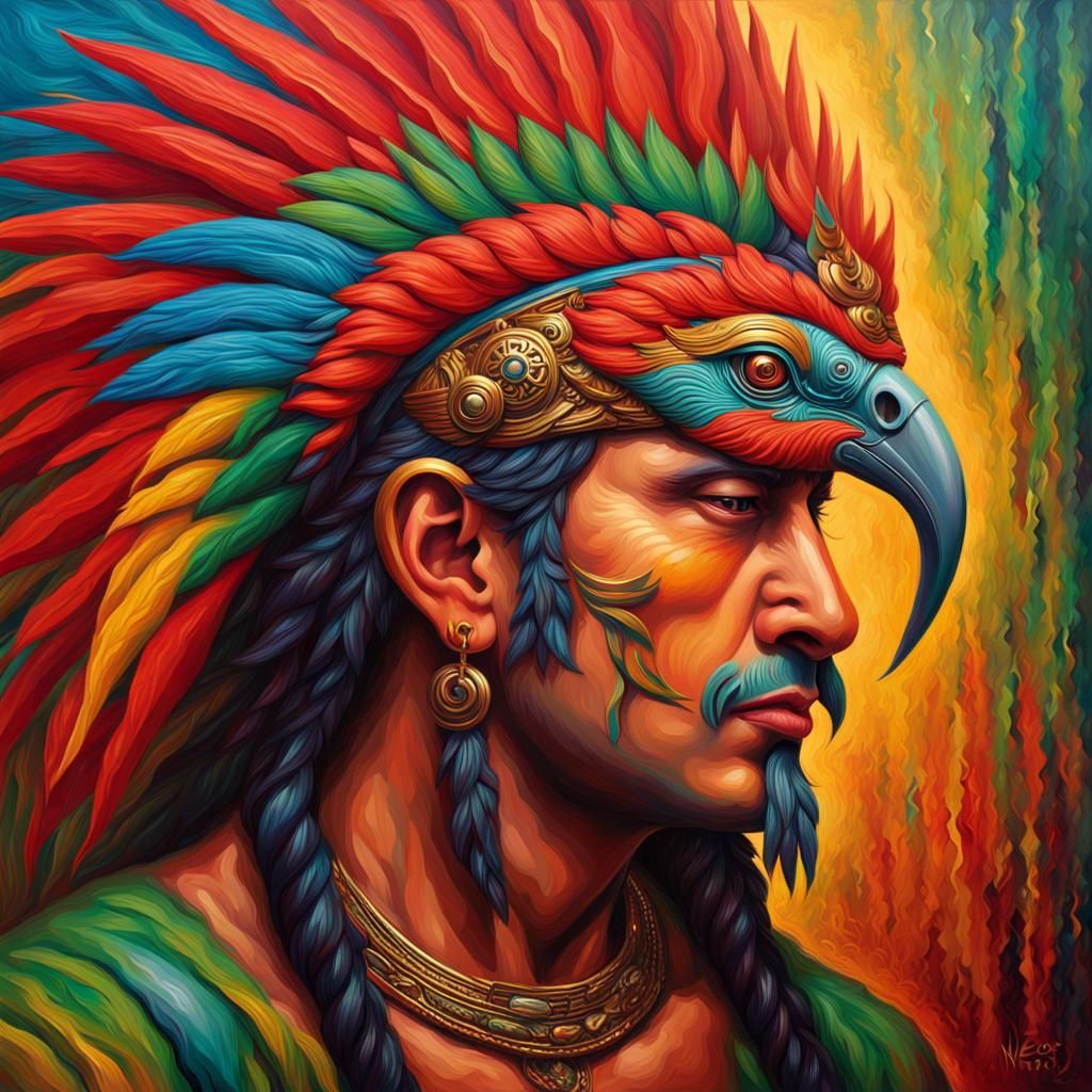 Aztec Warriors with Hindu Elements in Impasto Style