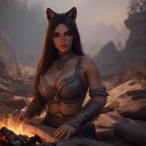 Gypsy Woman and Wolf Dance: Fantasy Art