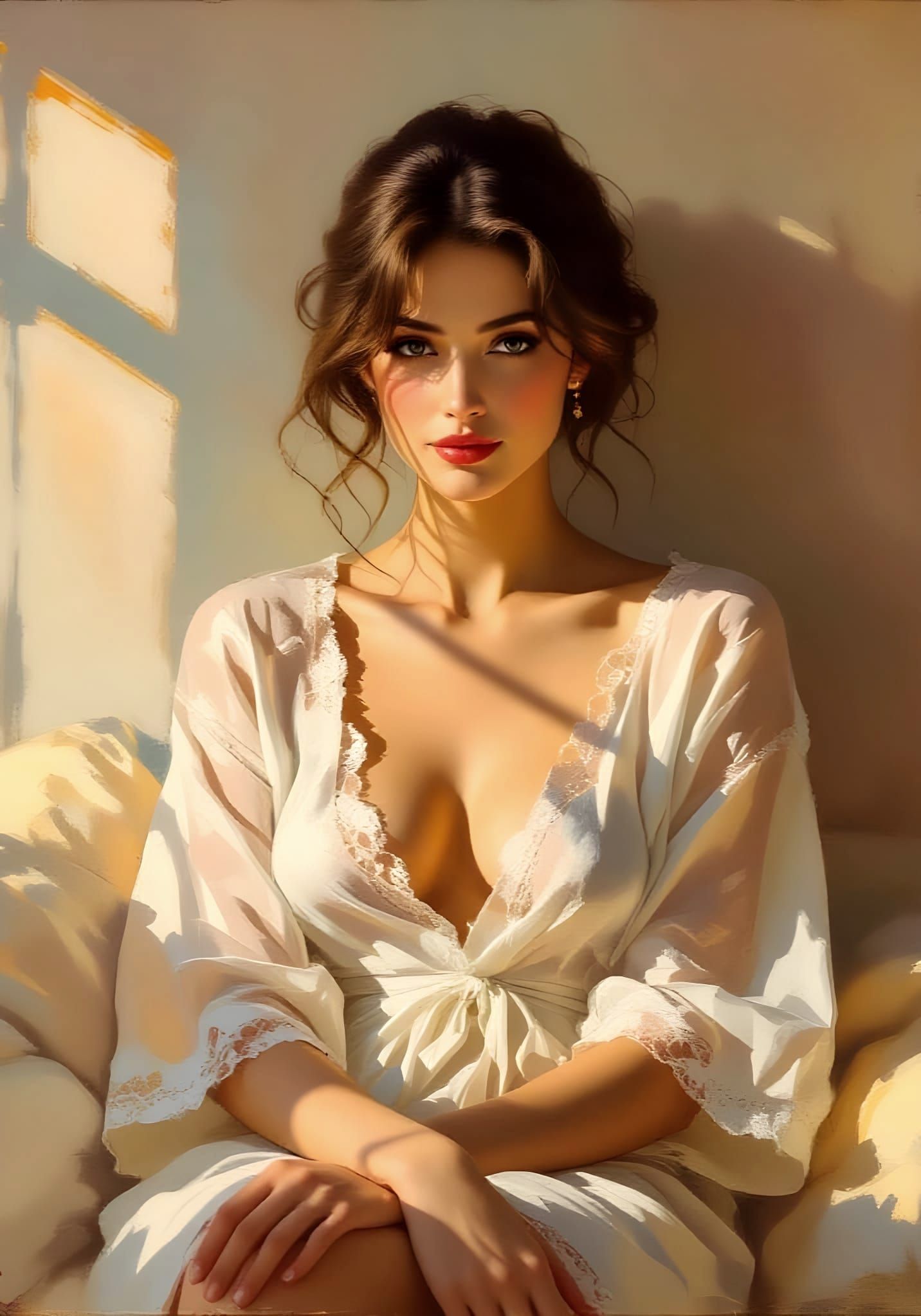 Impressionist Woman in Robe Bathed in Morning Light