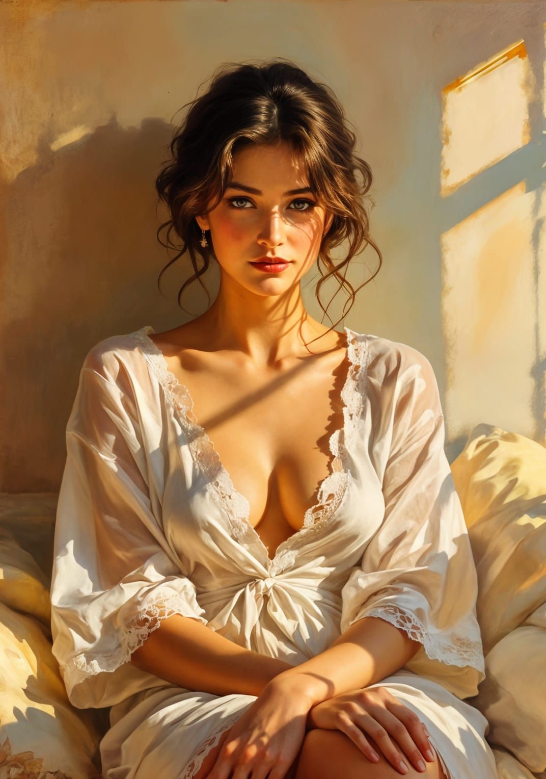 Woman in Robe: Impressionist Oil Painting