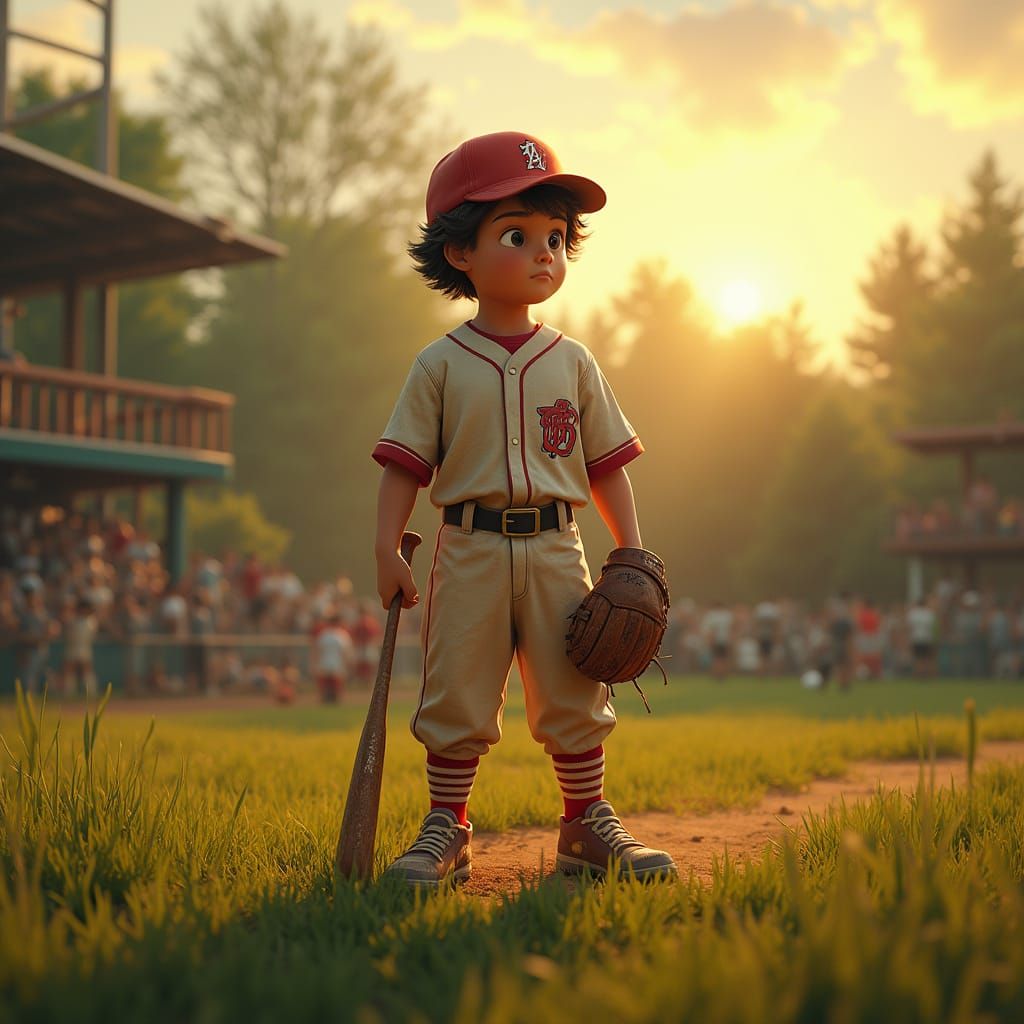 Exhausted Little League Player in Golden Light